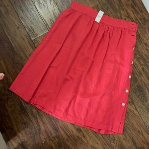 LOFT Red Skirt with button closure down the side.  Never worn.